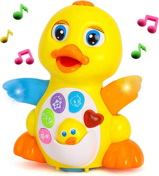 Musical Flapping Yellow Duck Interactive Action Educational Learning Walking Light Up Dancing Toy for 1 Year Old Baby Toddler Infant