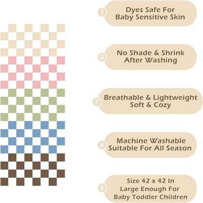 Ultra Soft Checkered Muslin Baby Blanket Pack of 2 Cotton Swaddles Bed Blankets for Babies and Toddlers Girls Newborn 42 x 42 inches Cream and Pink
