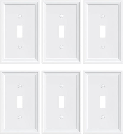 6-Pack Single Toggle Light Switch Covers Wall Plate, Pure White Decorative Switch Plate Covers, 1 Gang Natural Bamboo Fiber Wall Plate, Corrosion Resistant