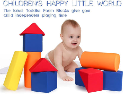 Toddler Foam Building Blocks, 12 PCS + 4 Kinds of Shapes Colourful Stacking Block Sets for Kids, Soft Foam Building Blocks Throwing Toys