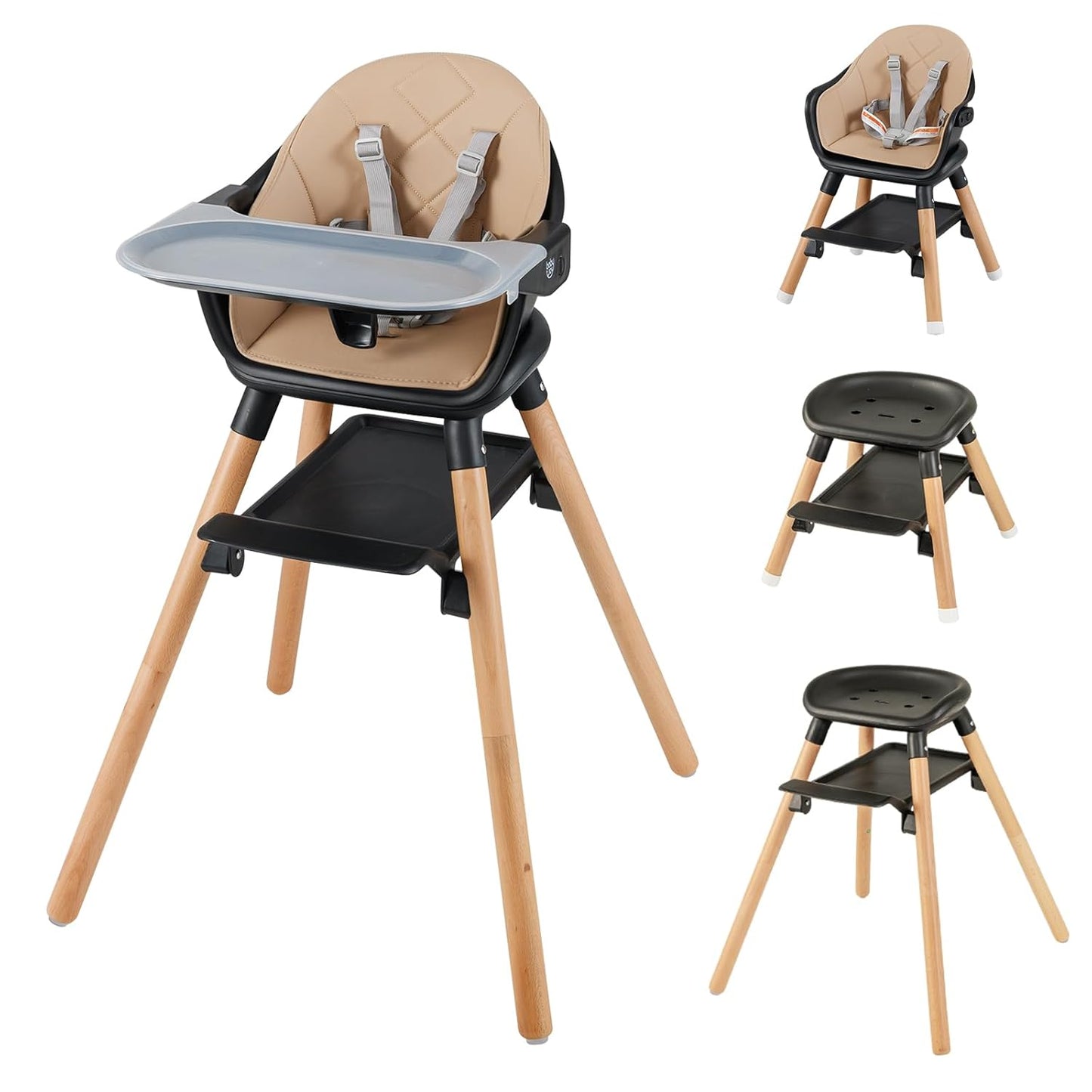 BABY JOY Baby High Chair, 6 in 1 Convertible Wooden High Chair for Babies & Toddlers with