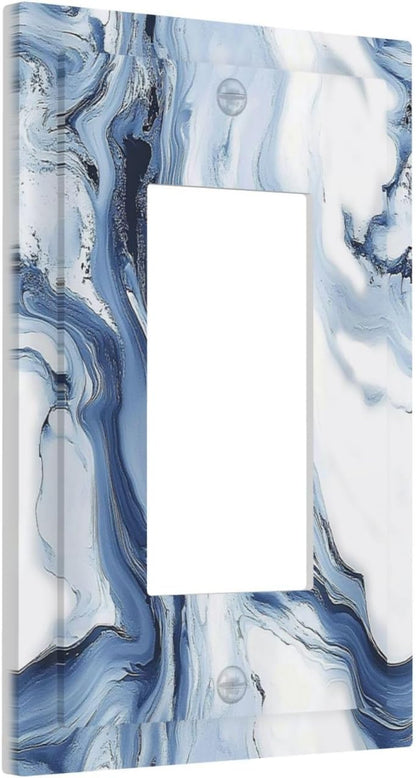 Decorative Outlet Covers White Marble Navy Blue Line Fluid 1 Gang Single Rocker Light Switch Cover Plate Wall Plates Gfci Faceplate For Bathroom Kitchen Decor