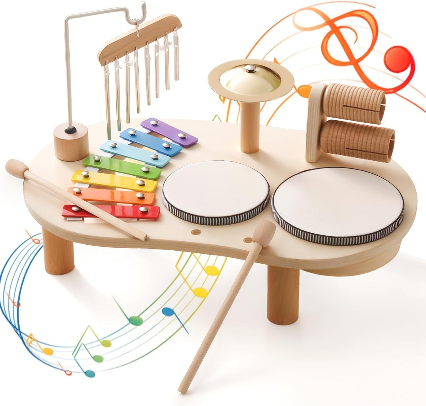 Promise Babe Wooden Drum Set for Toddlers 1-3, Musical Percussion Instruments for Kids Baby Drum