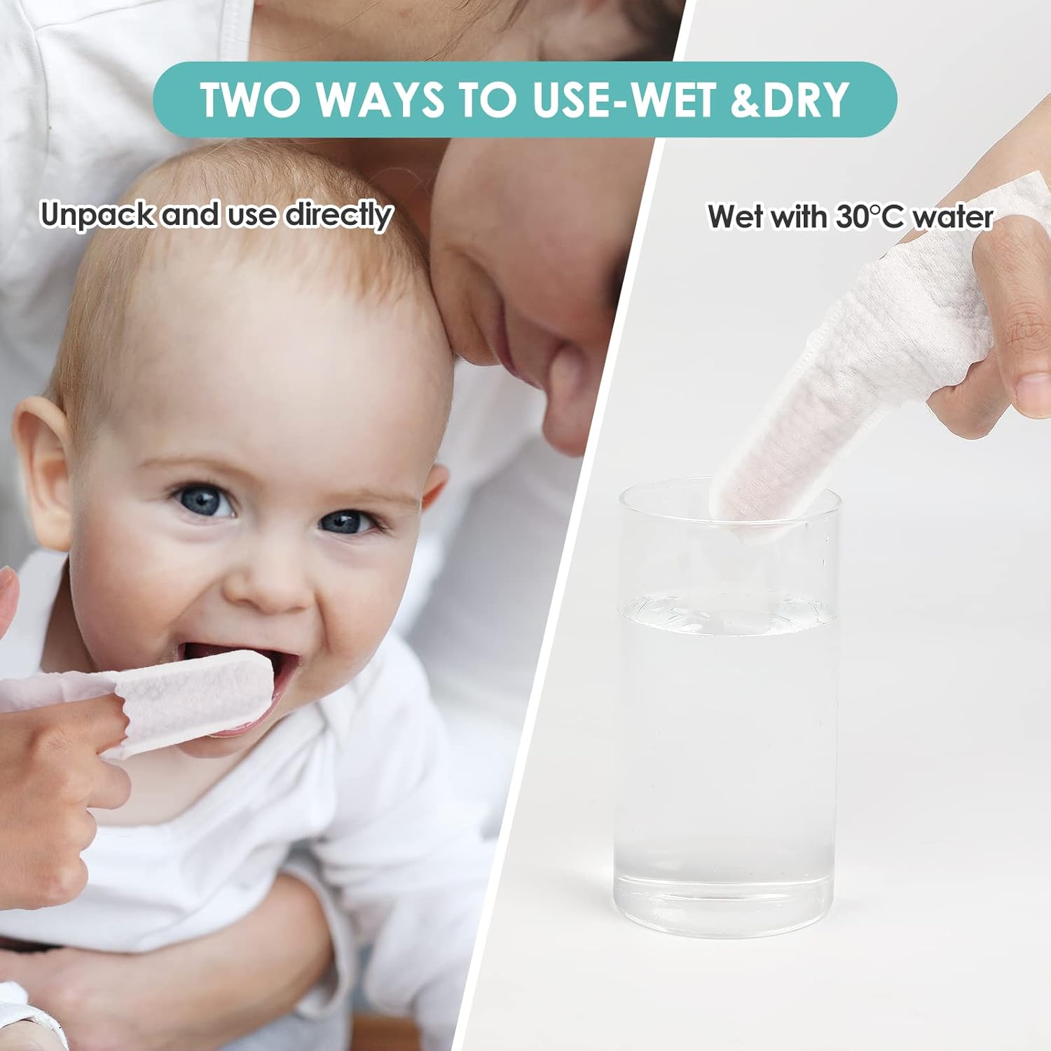 dearlomum Toddler Baby Dry Wipes, Newborn Tongue Cleaner, 60PCS Disposable Infant Wipes Clean