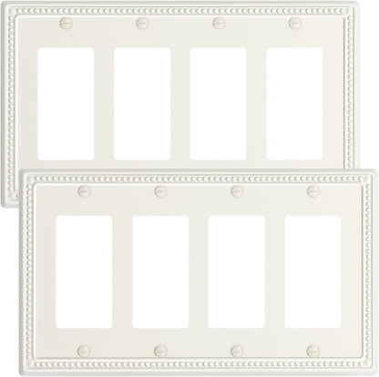 2-Pack Quad Decorator Outlet Cover Plate, Light Almond Pearls Decorative Switch Plates Covers, Metal Wall Plates for Electrical Outlets, Receptacle, GFCI Outlet, Dimmer Switch