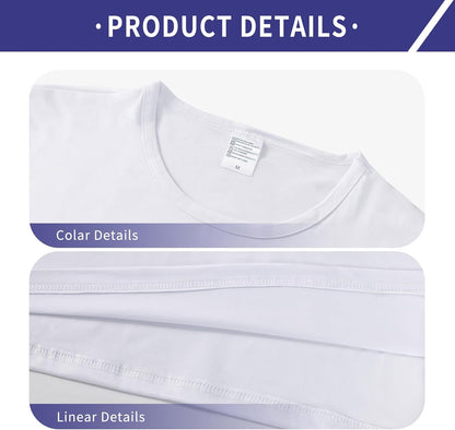 Polyester Adult T-Shirts for Sublimation, 6 Pack, White, Crew Neck, Short Sleeve