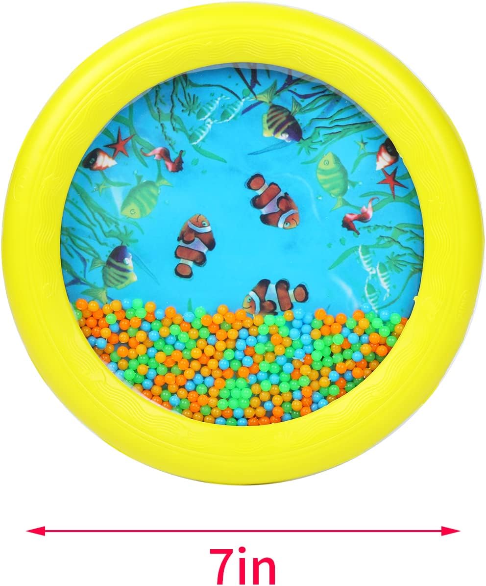 Musfunny Ocean Drum Wave Bead Drums Gentle Sea Sound Music Gift Musical Educational Sea Sound Drum Tool for Kid Child Baby (Yellow)