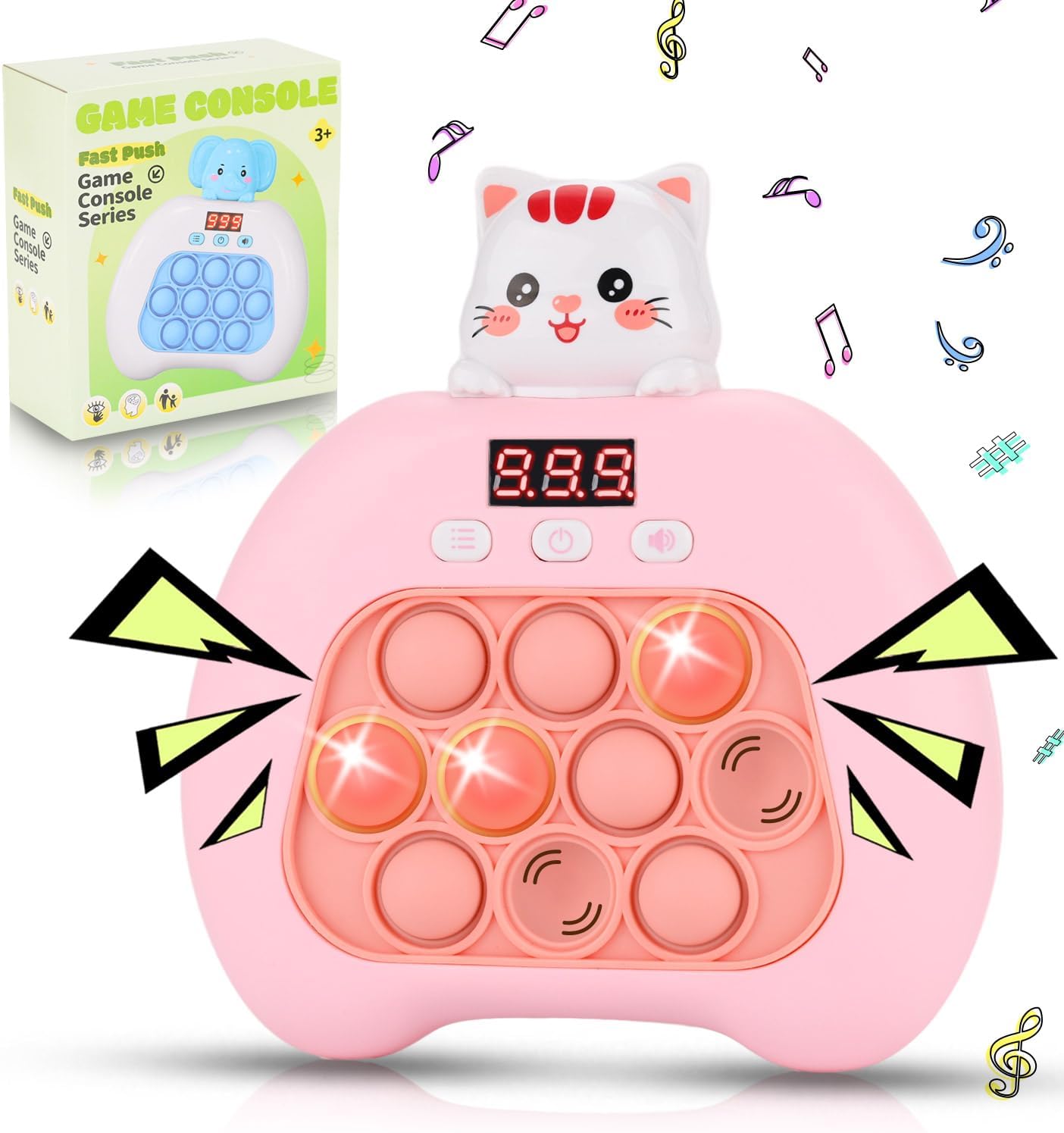 Quick Push Console Game, Pop Game Light up Fidget Toy, Handheld Puzzle Game Fast Push Bubble Game with Game Clearance Screen for Kids Teens Adults (Kitty)