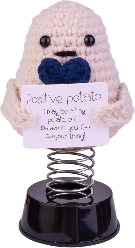 Handmade Emotional Support Crochet Avocado, Funny Shaking Avocado Knitting Doll Car Dashboard Decoration Gift with Base for Car Home Office Desk Decoration(Mr. Potato)