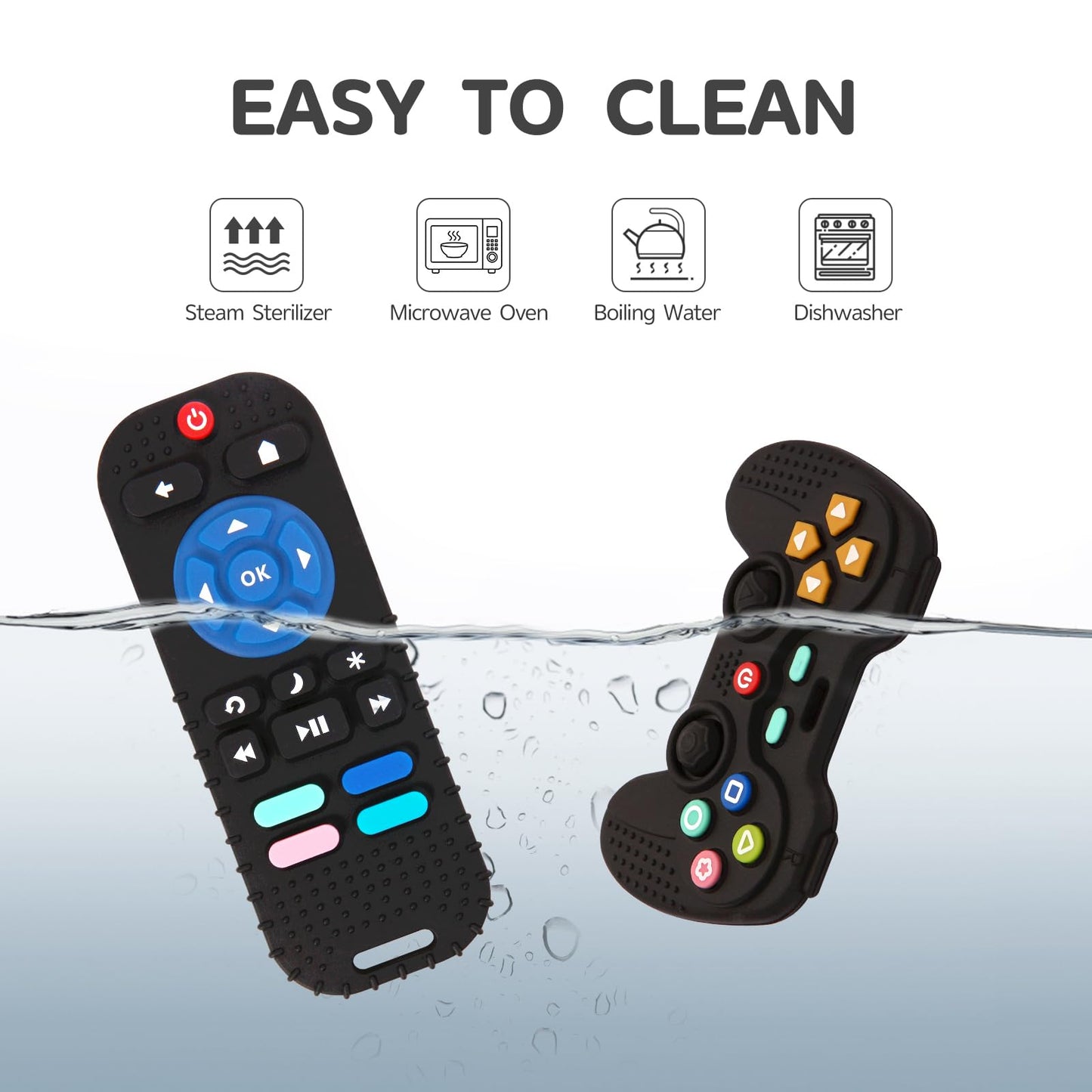 Hooku 2 Pack Silicone Teething Toys for Babies 0-6 Months, Teethers for Babies 6-12 Months, Remote