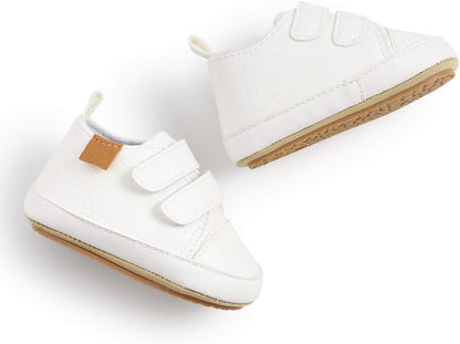 SOFMUO Baby Boys Girls High Top Ankle PU Leather Sneakers Soft Rubber Sole Infant Moccasins Newborn Oxford Loafers Anti-Slip Toddler Wedding Uniform Dress Shoes