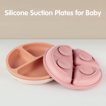 Toddler Plates, 3 Pack Divided Suction Plates for Baby, Food Grade Silicone Baby Plates, BPA Free, Non-slip, Baby Led Weaning Supplies, Microwave & Dishwasher Safe