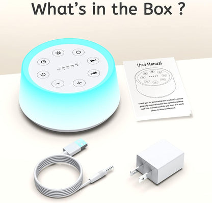 ColorsNoise Sound Machine and White Noise Machine with 30 Soothing Sounds with 12 Colors Baby Night Light with Memory Function (T-White)