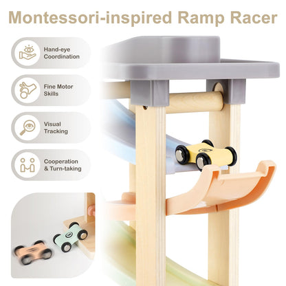 Joyreal Montessori Toddler Toys for 1 2 3 Year Old Wooden Car Ramp Toys
