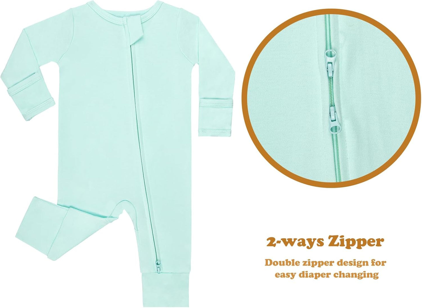 GUISBY Long Sleeve Cotton Pajamas Footless Baby Bodysuits with Zipper and Mittens 3-Pack for Boys Girls