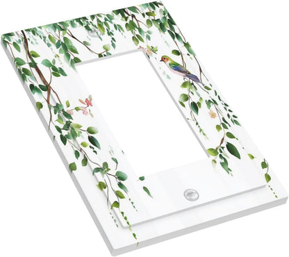 Decorative Outlet Covers Green Leaves Bird Eucalyptus Sage Plant 1 Gang Single Rocker Light Switch Cover Plate Wall Plates Gfci Faceplate For Bed Room Living Room Decor