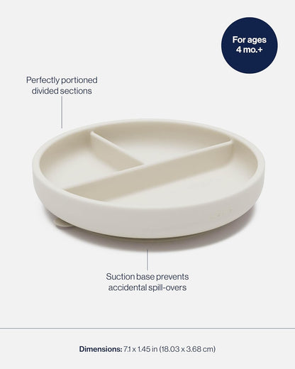Lalo Suction Plates - 2 Pack, 100% Silicone Non-Toxic BPA-Free Baby Plates with Suction Base To Prevent Accidental Tip-Overs - Suction Plates for Toddlers With Three Divided Sections - Oatmeal