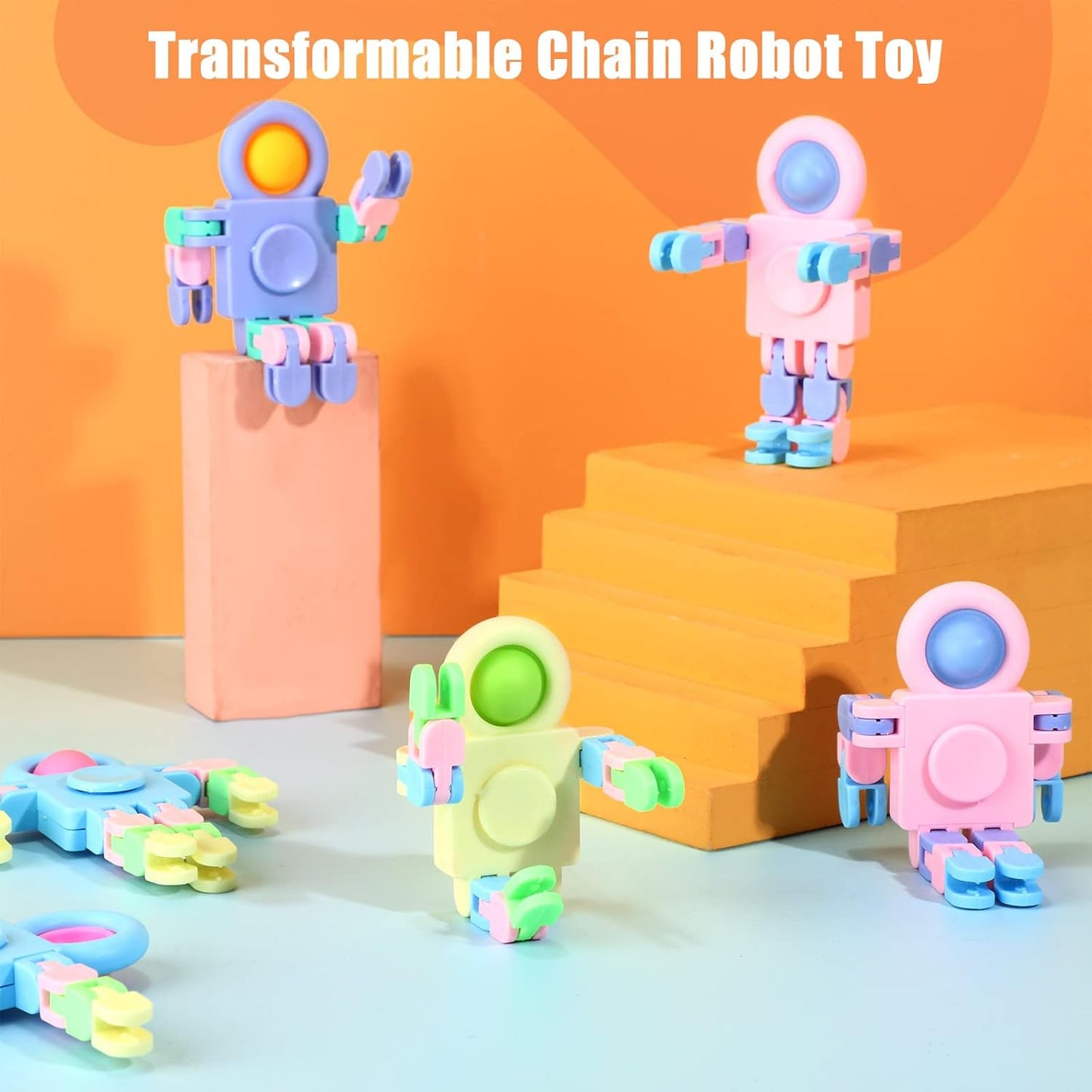 Hanaive 8 Pcs Robot Fidget Spinners Transformable Fingertip Gyro Chain Toy Fidget Sensory Toys Deformable DIY Stress Relief Fidget Toy Adults Pinata Goodie Bag Birthday School Gift
