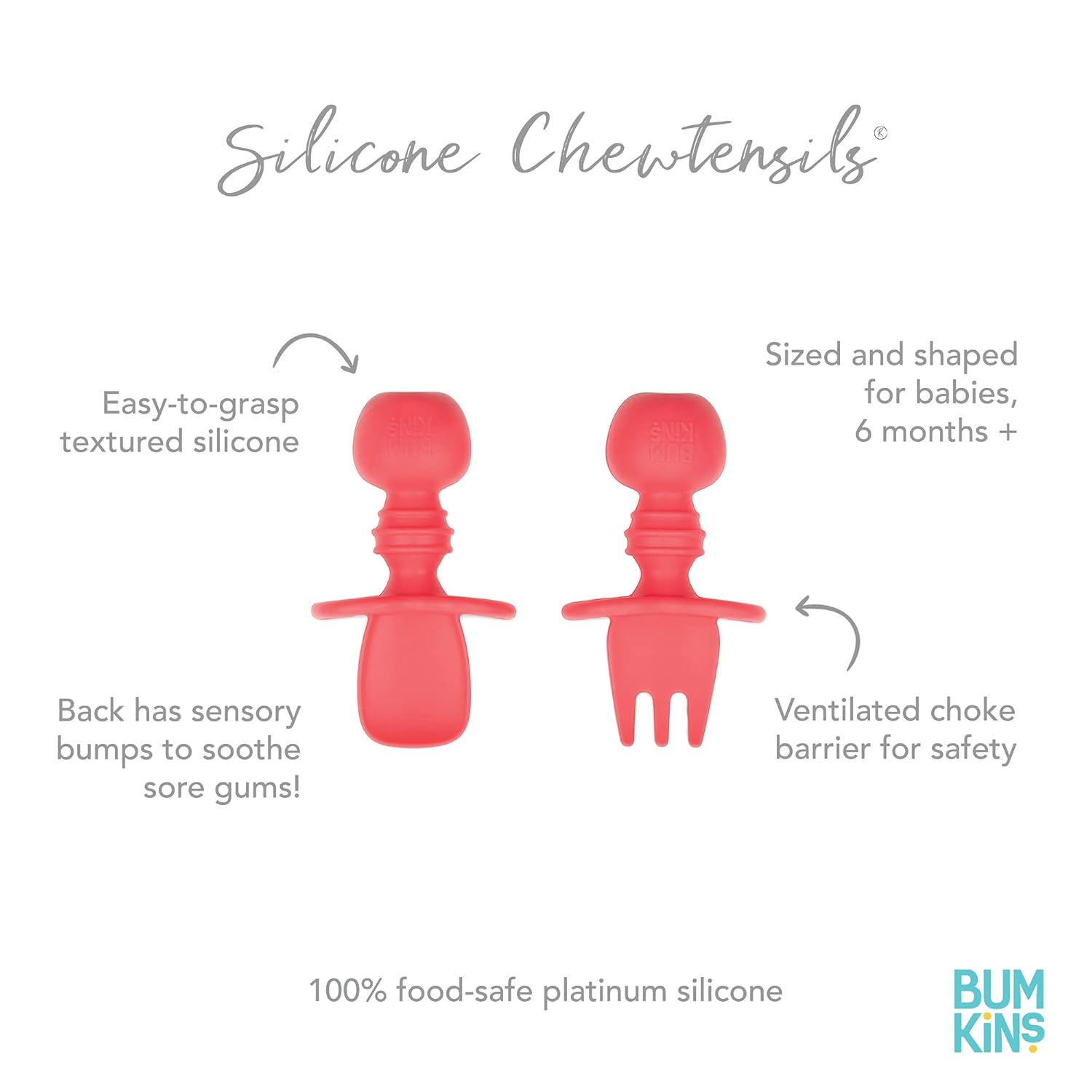 Bumkins Baby Utensils Set, Chewtensils Silicone Spoons for Dipping, Self-Feeding, Baby Led Weaning