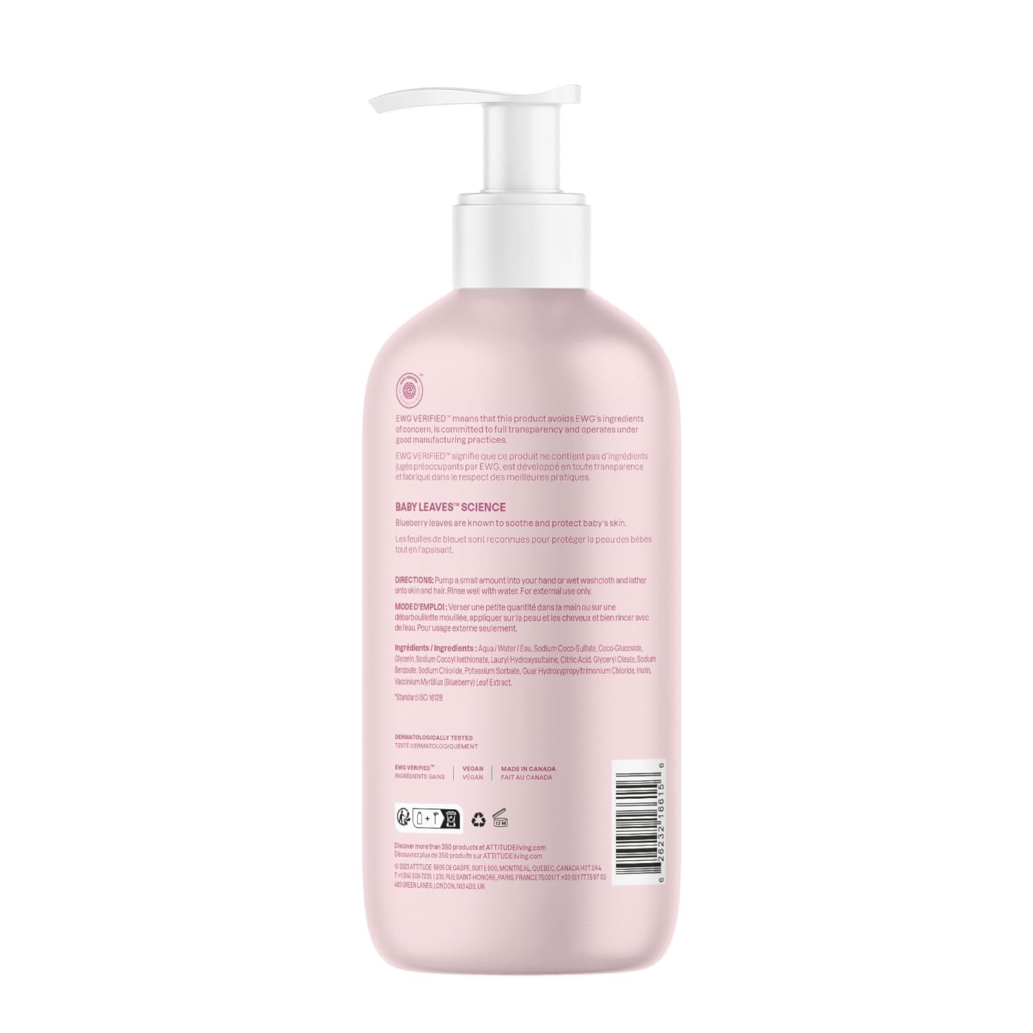 ATTITUDE 2-in-1 Shampoo and Body Wash for Baby, EWG Verified, Dermatologically Tested, Vegan