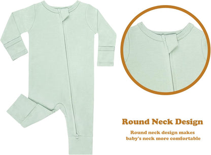 GUISBY Long Sleeve Cotton Pajamas Footless Baby Bodysuits with Zipper and Mittens 3-Pack for Boys Girls