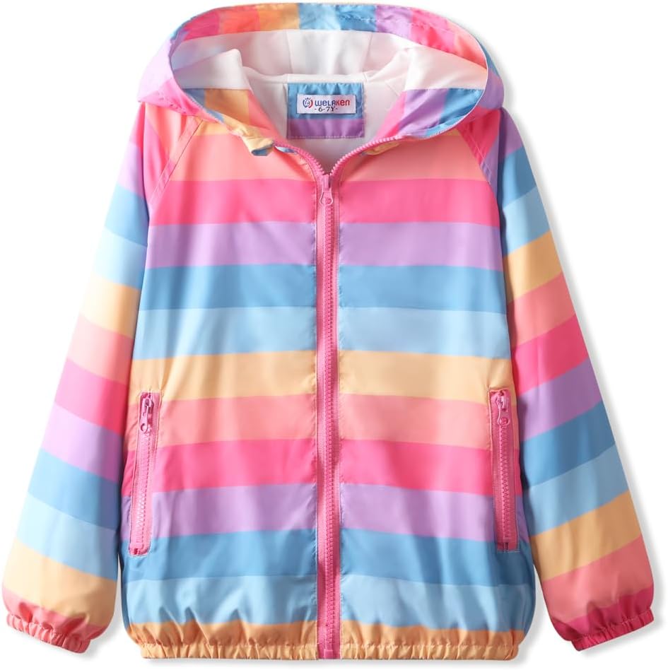 WELAKEN Lightweight Jacket for Girls Kids & Toddler II Girls' Print Water-Resistant Jacket