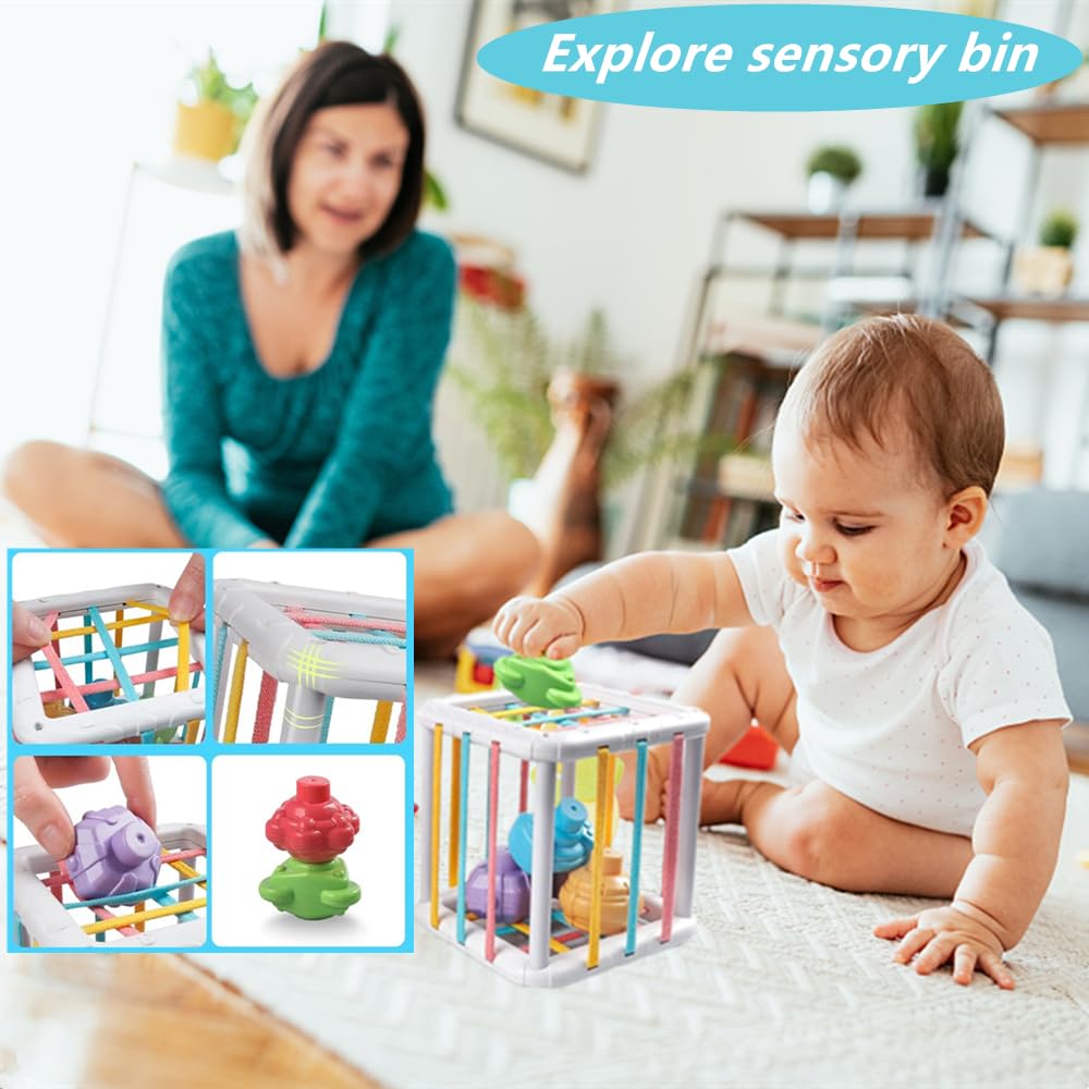Etyat Baby Toys 6-12 Months, Montessori Toys for 1 Year Old, Silicone Pull String Teether Toy
