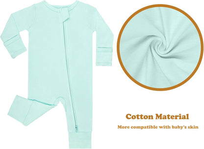 GUISBY Long Sleeve Cotton Pajamas Footless Baby Bodysuits with Zipper and Mittens 3-Pack for Boys Girls