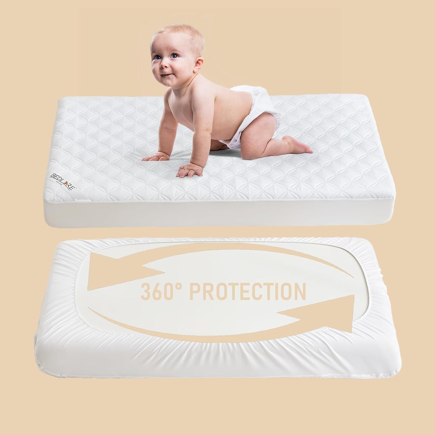 BEDLORE Waterproof Mattress Protector Crib, 2 Pack Soft Mattress Pad, Noiseless Machine Washable