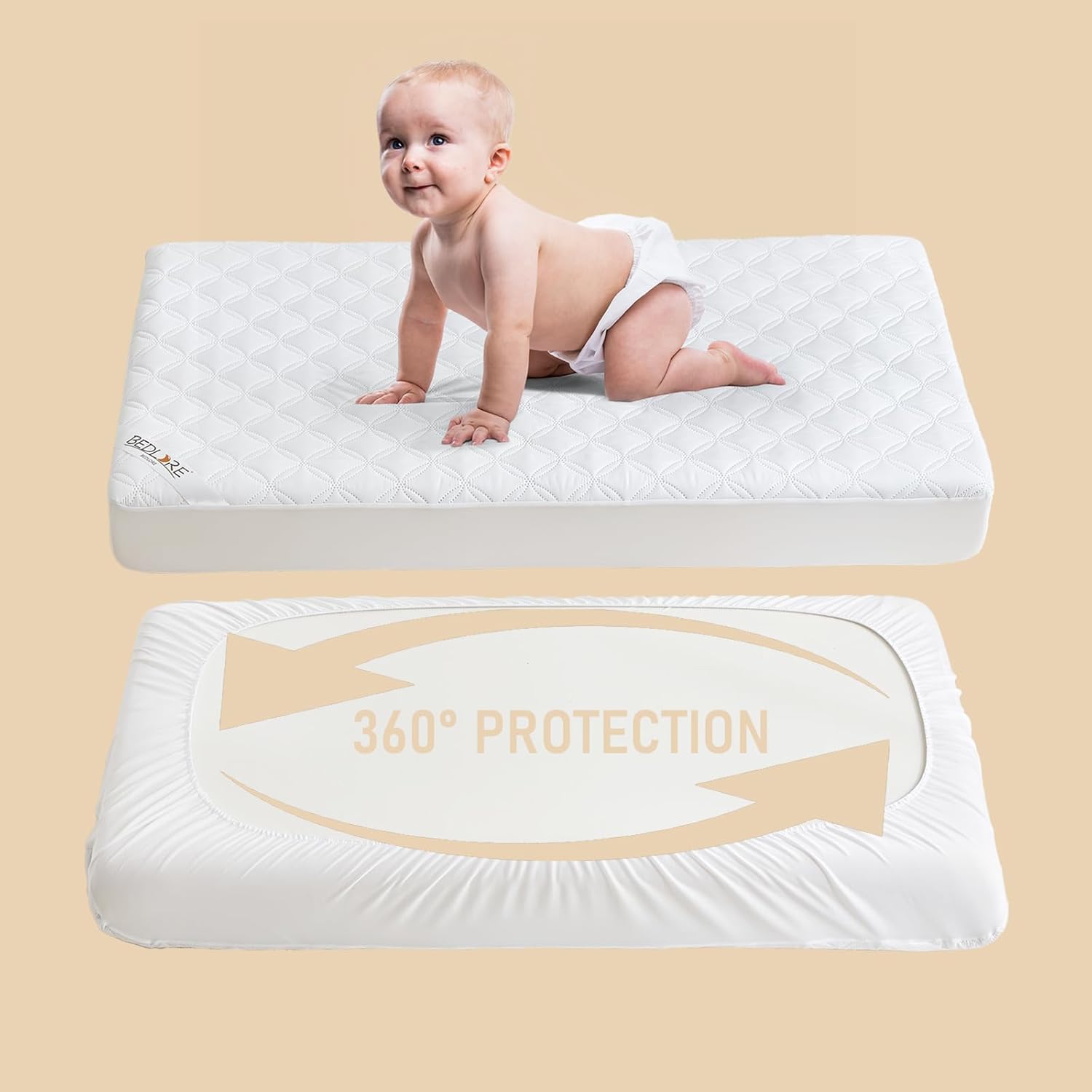 BEDLORE Waterproof Mattress Protector Crib, 2 Pack Soft Mattress Pad, Noiseless Machine Washable