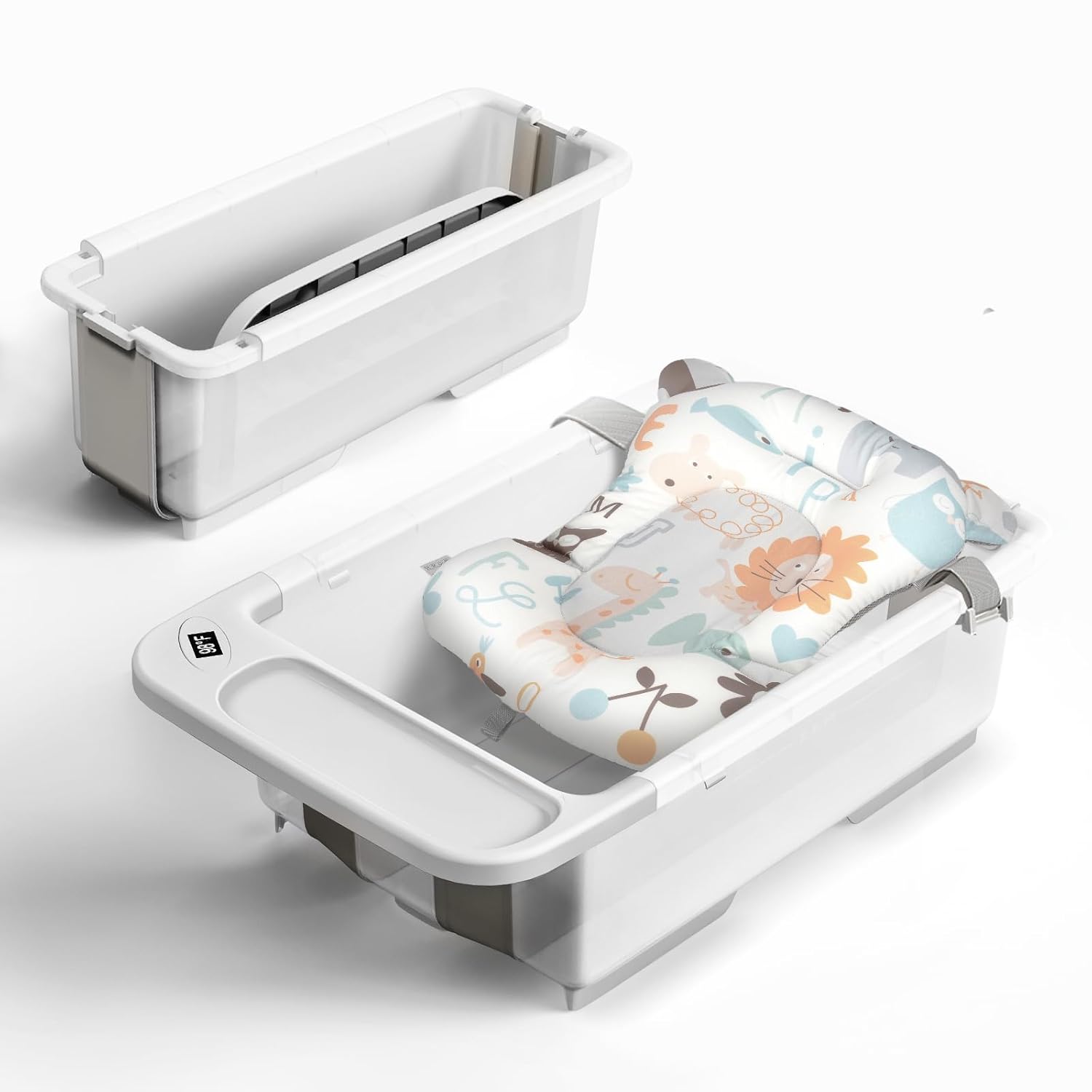 Collapsible Baby Bathtub - Large Capacity Baby Bath Tub with Thermometer & Soft Cushion | Portable