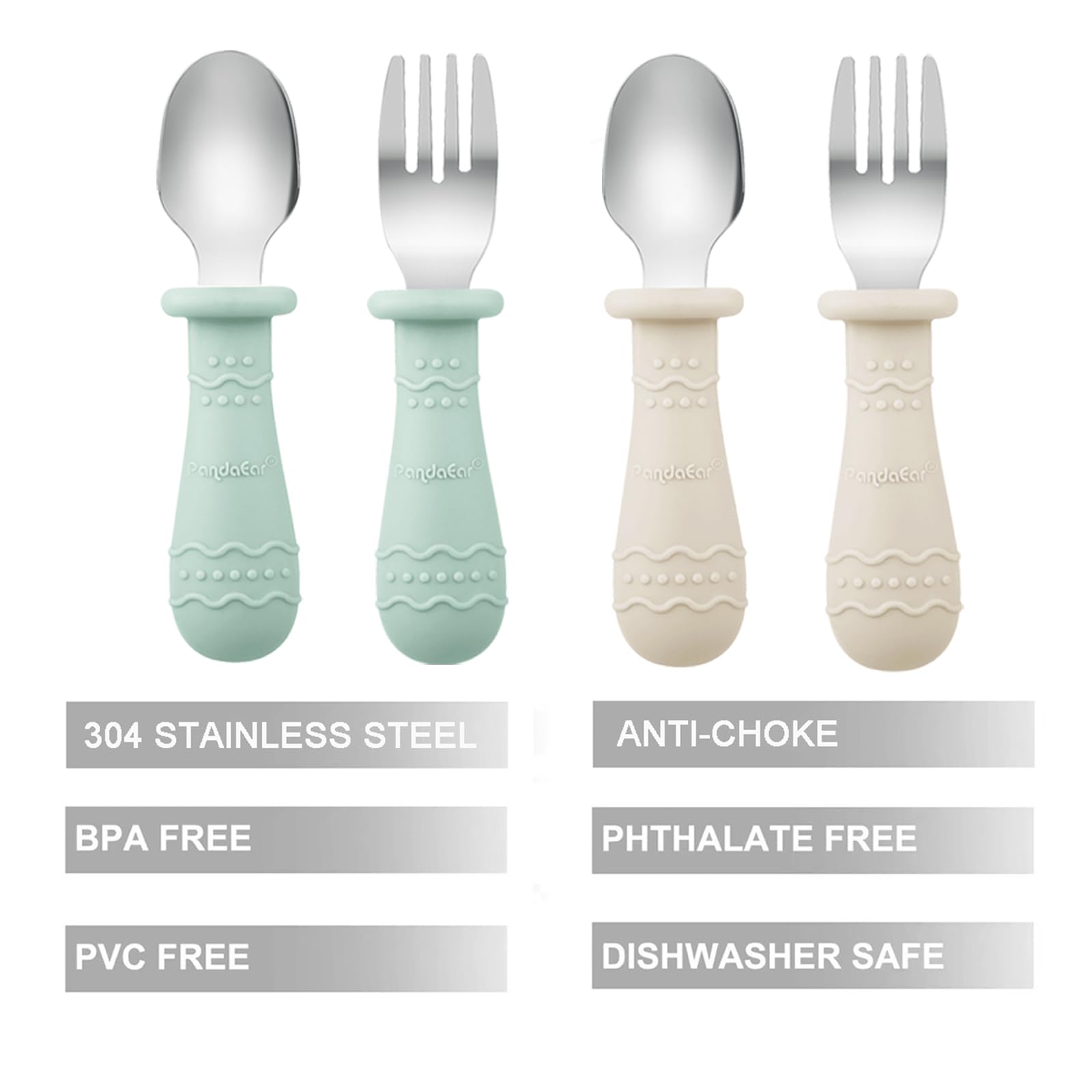 PandaEar Baby Feeding Set| 2 Pack Silicone Divided Suction Plate, 2 Set Toddler Spoons & Forks|