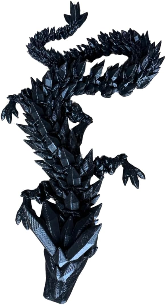 Crystal Dragon - Articulated Flexi Dragon - 3D Printed Gift (Teen, Black)