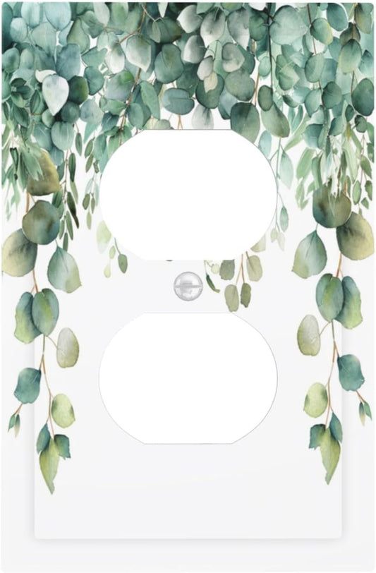 Decorative Outlet Covers Rustic Green Eucalyptus Leaves 1 Gang Duplex Light Switch Cover Plate Wall Plates for Electrical Outlets Switchplate Faceplate for Country Bedroom Home Decor