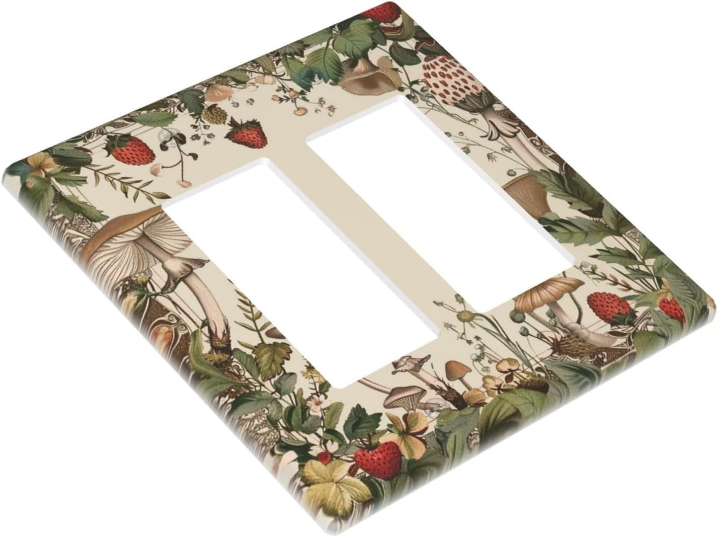 Decorative Outlet Covers Rustic Mushroom Garden Red Strawberry 2 Gang Wall Plate Double Rocker Two Switch Wall Cover Plate Light Switch Cover Plate Faceplate for Bedroom Home Decor