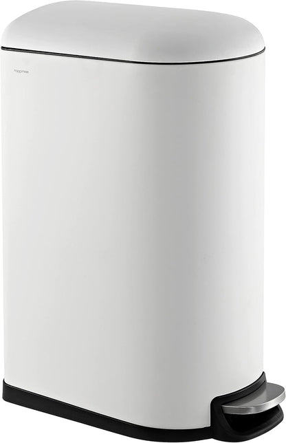 happimess HPM1009C Roland Mini 2.6-Gallon Step-Open Trash Can with Soft-Close Lid, Modern, Minimalistic, Fingerprint Proof for Home, Kitchen, Laundry Room, Office, Bedroom, Bathroom, White