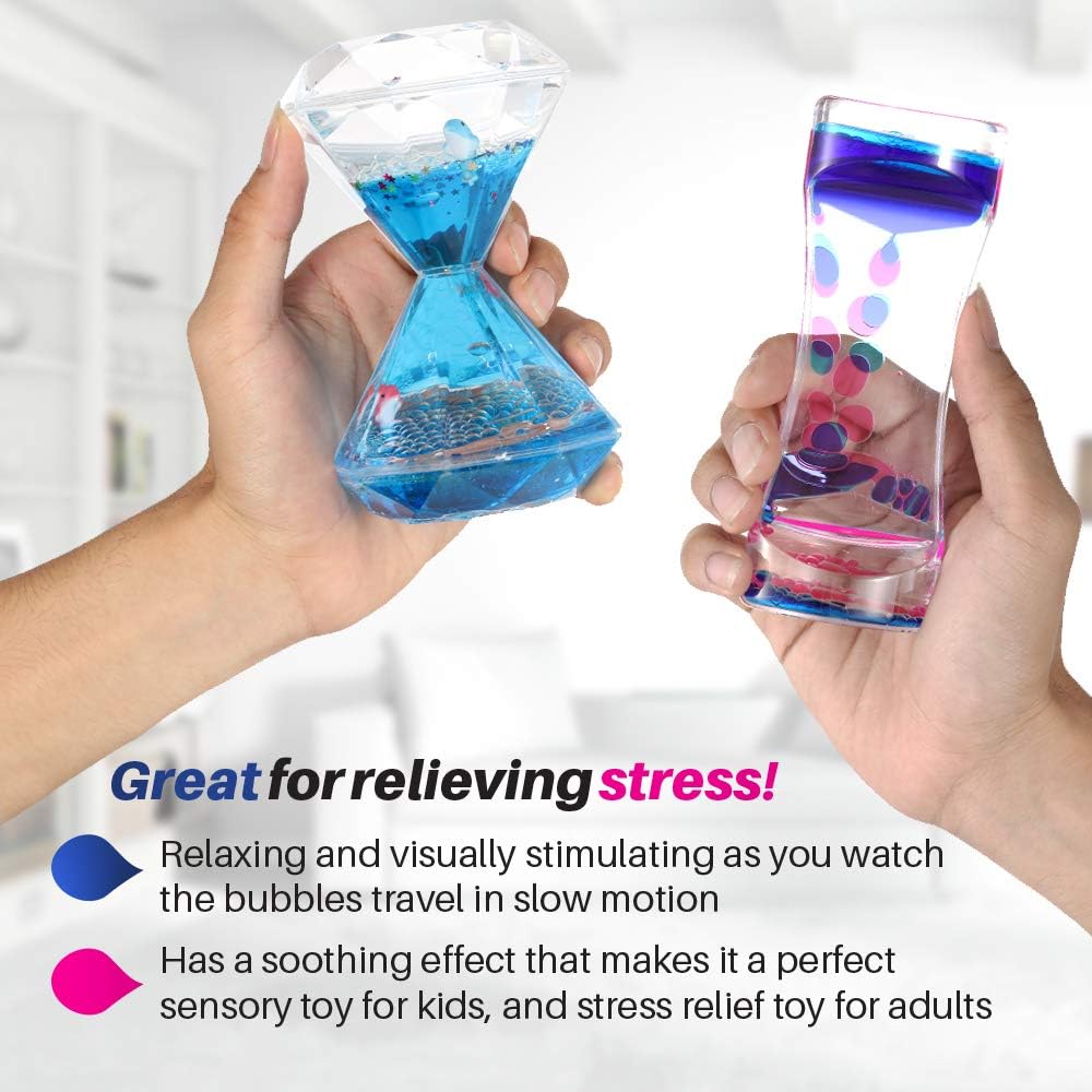 Sensory Toys Liquid Motion Timer Bubbler 3 Set - Best Fidget Toys for Kids Adults for Stress and Anxiety Relief, Calming Tool for Autism Children, Stocking Stuffers Kids Toddlers