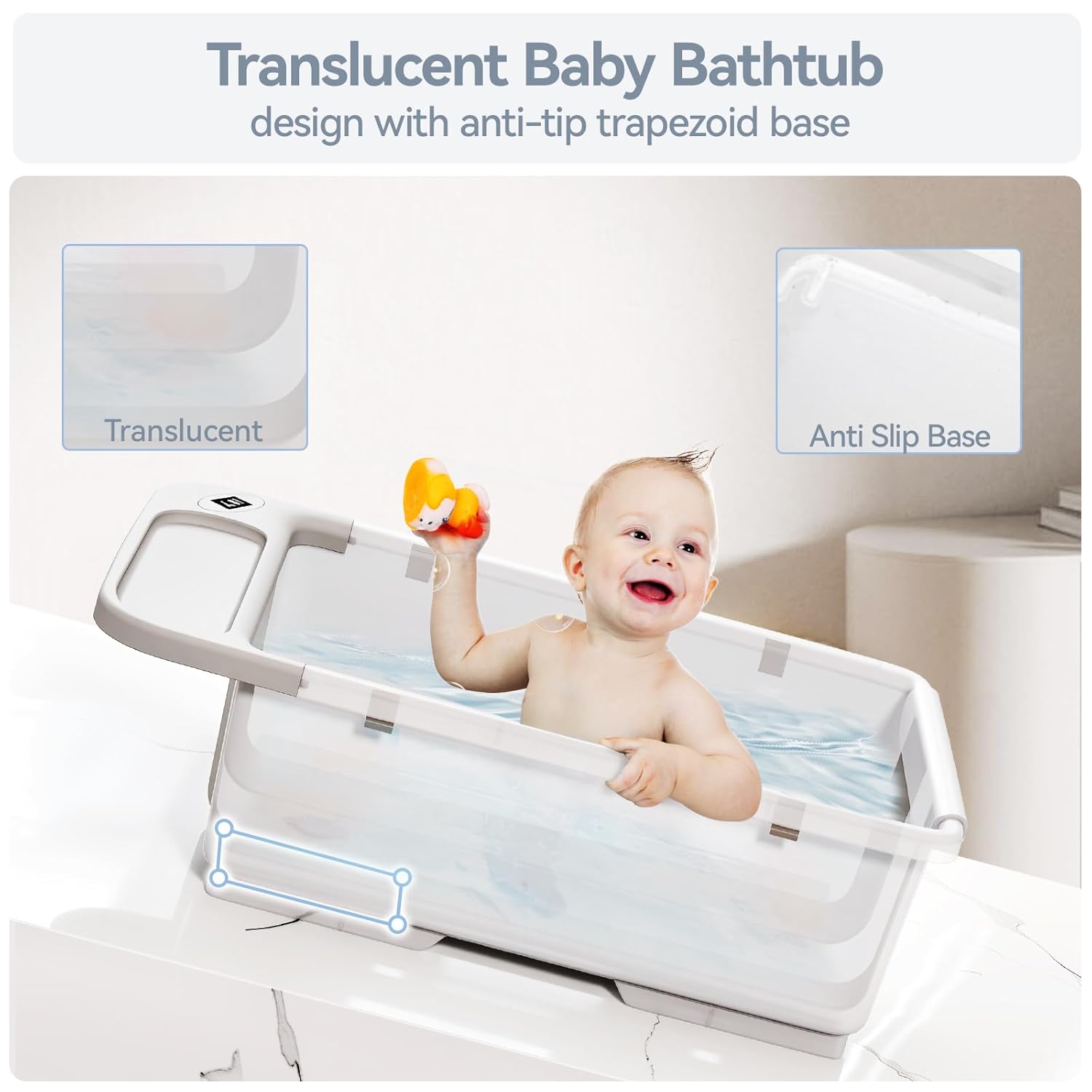Collapsible Baby Bathtub - Large Capacity Baby Bath Tub with Thermometer & Soft Cushion | Portable