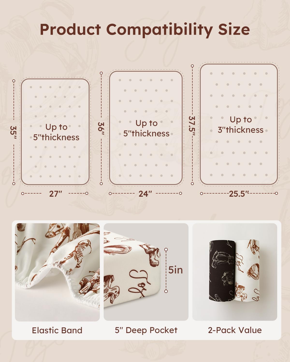 Yoofoss Baby Pack and Play Sheets 2 Pack for Boys and Girls - 38x26 Mini Crib Sheets Fitted Neutral