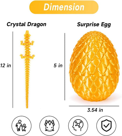 3D Printed Dragon Egg, Mystery Crystal Dragon Egg Fidget Toys Surprise, Easter Eggs Articulated Crystal Dragon Eggs with Dragon Inside (Silk Gold)