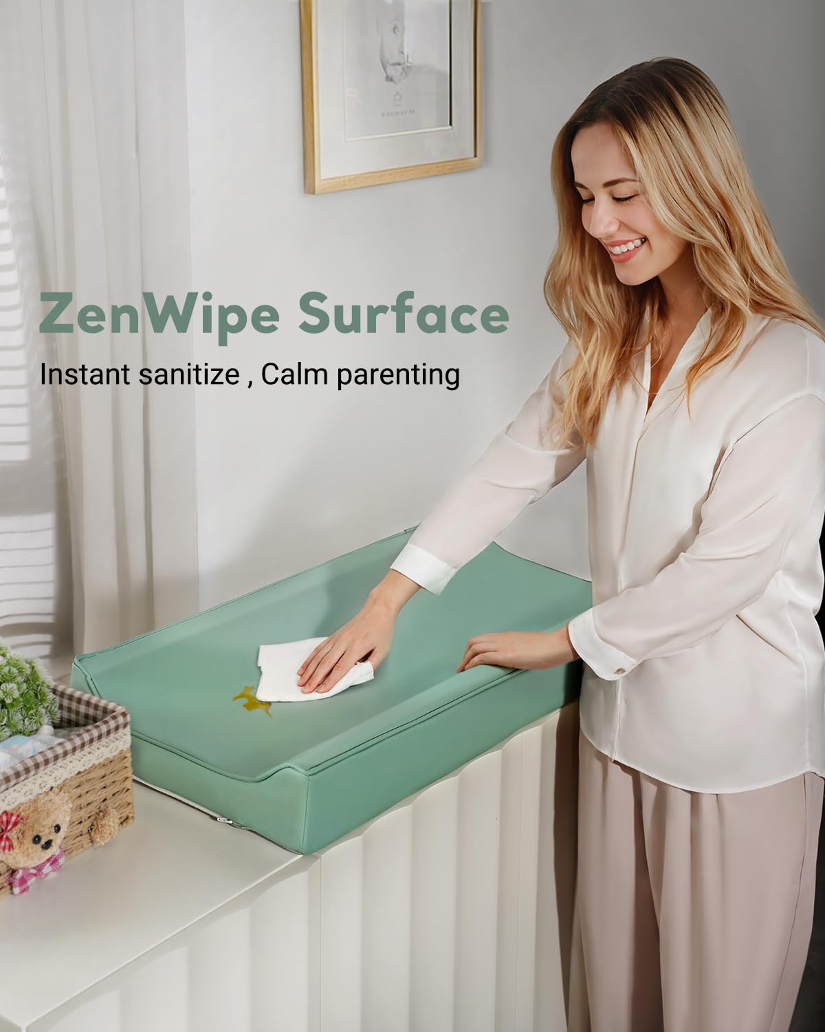 Vegan Leather Waterproof Baby Changing Pad - Wipeable, Extra Thick & Portable & Non-Slip Diaper Mat for Dresser, Crib, Travel | Soft & Safe (Green)