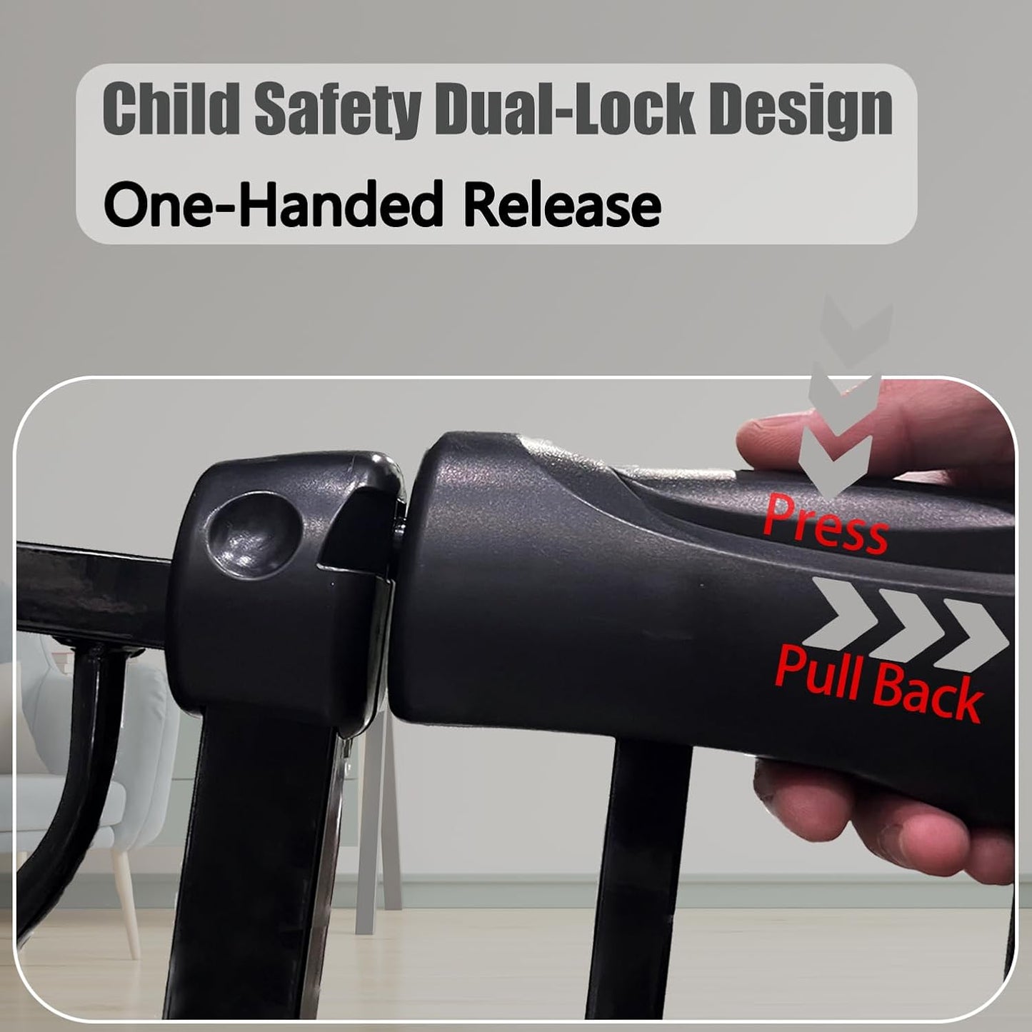 Extra Wide Baby Gate 62-67 Inch, Pressure Mounted Safety Child & Pet Gate - Black Metal - Large Walk Through - Long - for House Doorways & Stairs, 30 Inch Tall