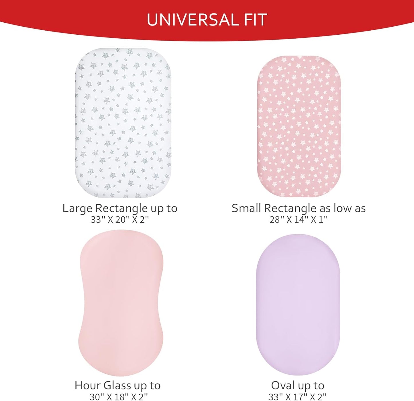 Bassinet Sheets Set 4 Pack for Baby Girl, Universal Fit for Oval, Hourglass and Rectangular