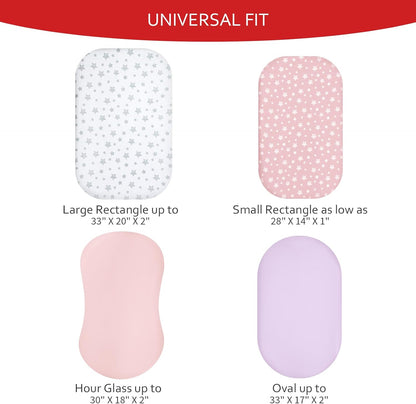Bassinet Sheets Set 4 Pack for Baby Girl, Universal Fit for Oval, Hourglass and Rectangular