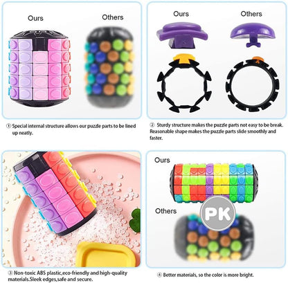 3D Puzzle Rainbow Magic Cube Fidget Toys Cylinder Rotate Slide 3 / 5 / 7 Layers Educational Games Easter Gift for Boys Girls Kids Children Adults (Pack of 3 Pieces)