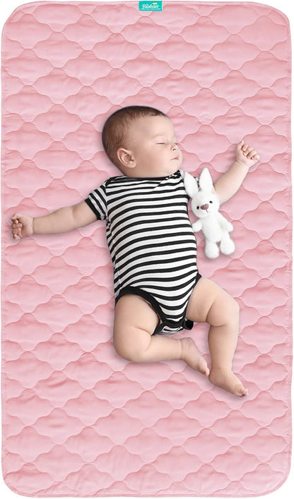Waterproof Crib Mattress Protector Pad Cover 28" x 52", Anti Slip & Absorbent Waterproof Bed Pads for Standard Crib/Toddler Bed Quilted Machine Washable (Quilted Improved Thickness) Pink