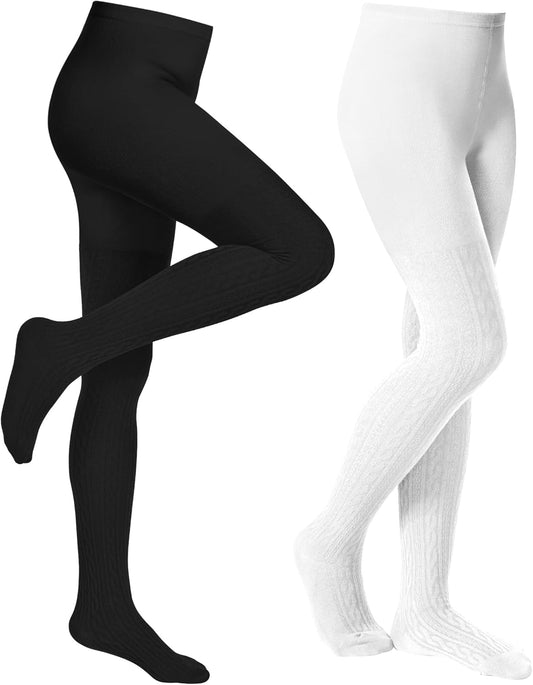 Baby Girls Tights Cable Knit Toddler Leggings Winter Solid Cotton Tights School Stockings 2 Pack 2T-12 Years