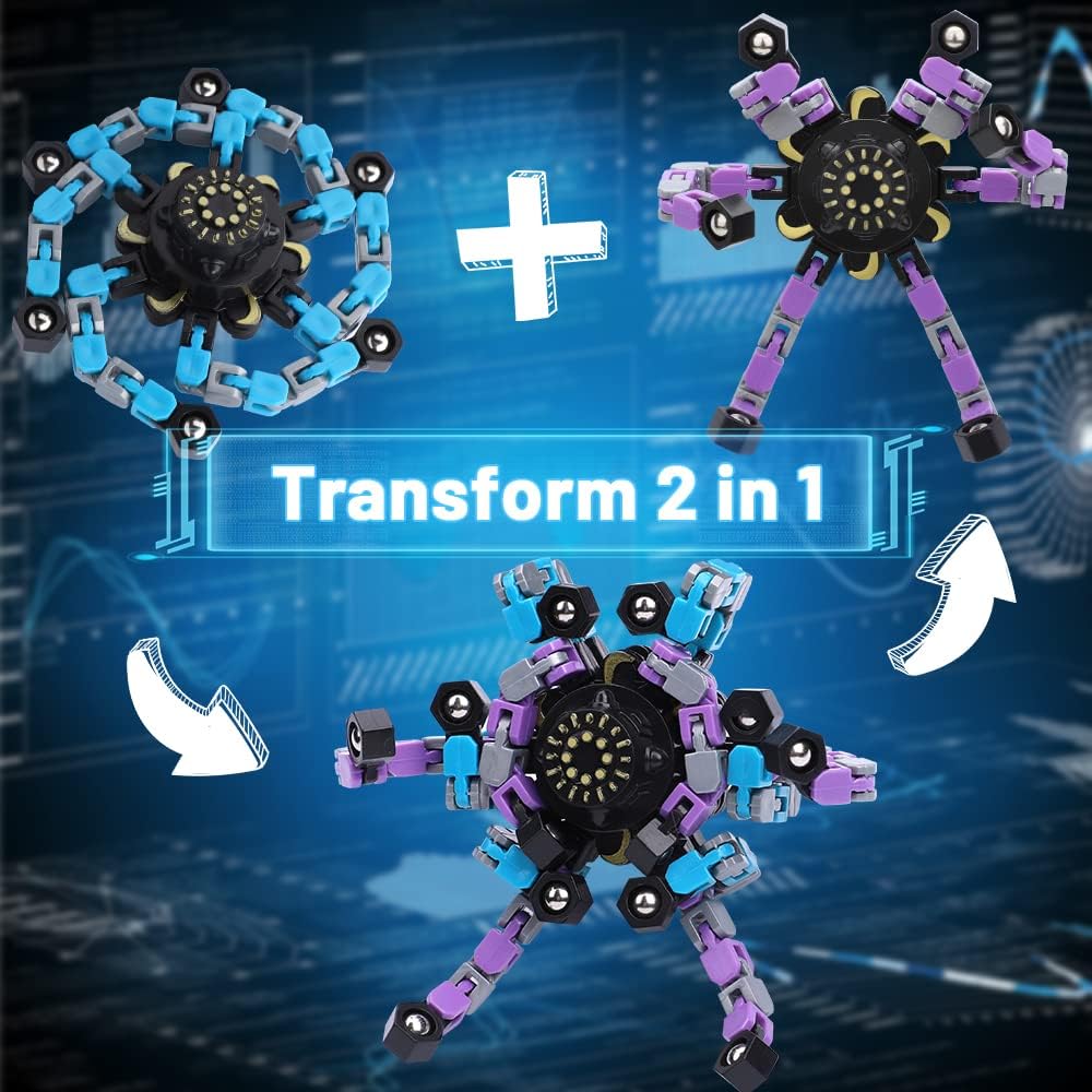 Transformable Fidget Spinners 15 PCS for Kids Adults Deformable Chain DIY Robot Spinners Stress Relief Sensory Toys for Party Stuffers Classroom Prizes Gifts for Kids