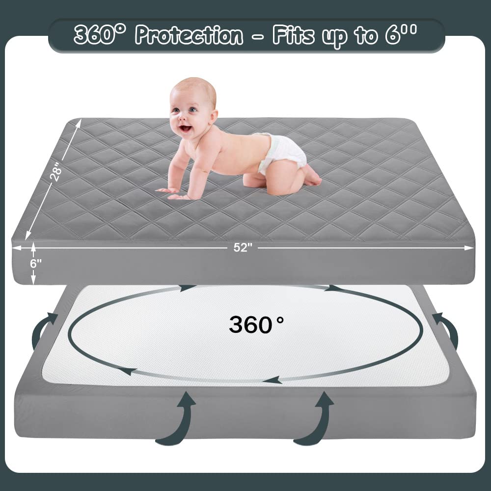Yoofoss Waterproof Crib Mattress Protector 2 Pack, Quilted Crib Mattress Pad Cover Ultra Soft and