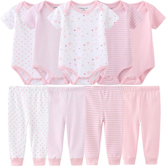 Baby Layette Set Baby Boys' 9-Piece Bodysuits Pants Set Toddler Girl Boy Unisex Baby Gift Sets